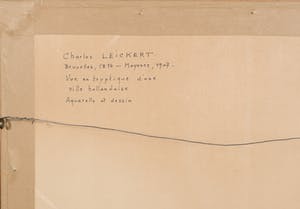 Charles Leickert - Aquarel en potlood, Vue en Tryptique d'une ville Hollandaise - Ingelijst kopen? Bied vanaf 200!
