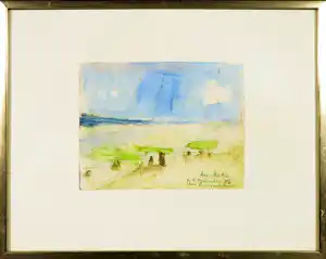 Theo Swagemakers - Aquarel, Havengezicht - Ingelijst verkocht voor € 50!