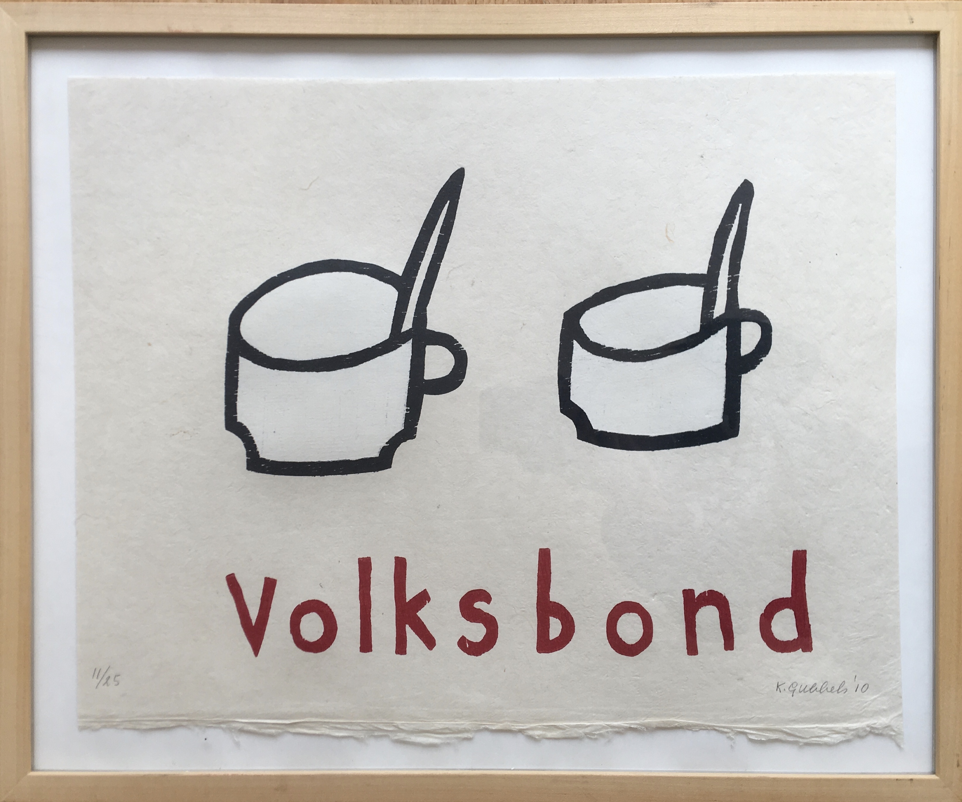 Klaas Gubbels - houtdruk ‘Volksbond’ - 2010- oplage 25 ex. - ingelijst. kopen? Bied vanaf 585!