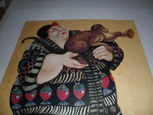 Ada Breedveld - Zeefdruk. z.t. (Dame in kimono met aap) kopen? Bied vanaf 35!