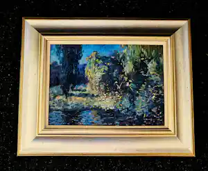 Piet Rackwitsz - Maginifiek in 1916 gemaakt pointillistisch olieverf "nachtelijk landschap" verkocht voor € 358!