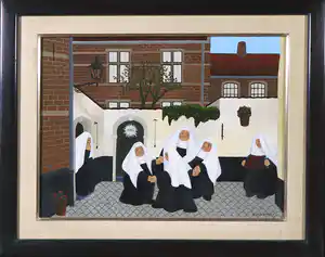 Wim van Rompuy - Olieverf op paneel, Hopla met de beentjes - Ingelijst verkocht voor € 100!