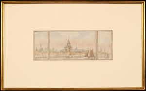 Charles Leickert - Aquarel en potlood, Vue en Tryptique d'une ville Hollandaise - Ingelijst verkocht voor € 200!