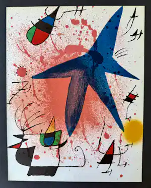 Joan Miro - L´Astre bleu, Farblithographie von 1972, Werkverzeichnis Mourlot 857 verkocht voor € 300!