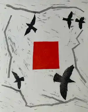 Harrie Gerritz - kleurenets - 'Vogels en alarm' - 1985 kopen? Bied vanaf 75!