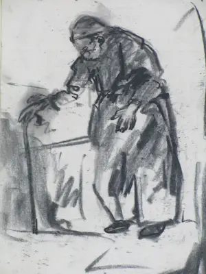 Willem van Dort (sr.) - Oude vrouw - Houtskooltekening kopen? Bied vanaf 40!