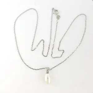 14k witgouden collier en hanger met parel en diamant 0.10ct kopen? Bied vanaf 340!