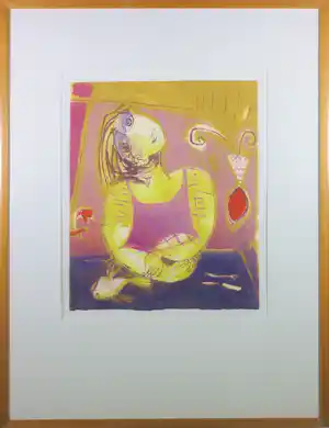Katrien Caymax - Zeefdruk, At the tabel - Ingelijst kopen? Bied vanaf 60!