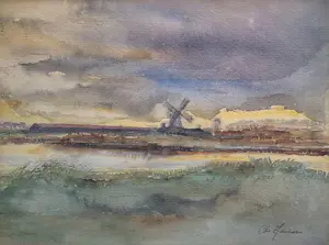 Chris Jansen - aquarel - Molen de Schoolmeester kopen? Bied vanaf 125!