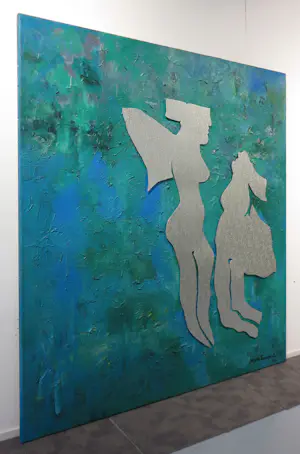 Angelos Tassopoulos - Olieverf op doek, Abstracte compositie met ijzeren figuren - Zeer groot kopen? Bied vanaf 200!