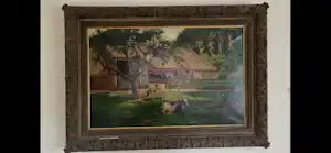 Anna Maria Stork-Kruijff - Gezicht op boerderij, op de voorgrond 2 kalfjes bij boom kopen? Bied vanaf 400!
