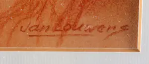 Jan A. Louwers - zittend half naakt (semi nude) in rood krijt kopen? Bied vanaf 65!
