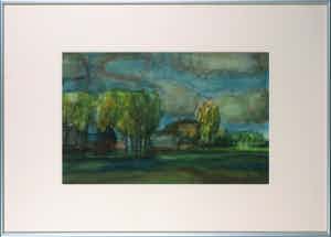 Henk Rijzinga - Aquarel, Gronings landschap - Ingelijst verkocht voor € 50!