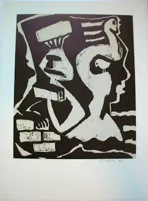 Ina Barfuss - Holzschnitt, o.T., Tierdarstellung, 1990 kopen? Bied vanaf 110!