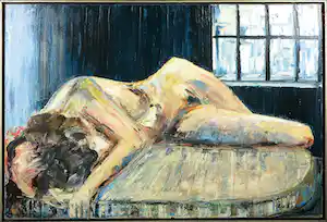 Liz Strick - Olieverf op doek, Woman laying down - Ingelijst (Groot) verkocht voor € 70!
