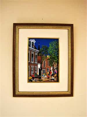 Fred Breebaart - karakteristiek Naïef & zeer gedetailleerd OLIEVERF "stadsgezicht Delft" gesign verkocht voor € 320!