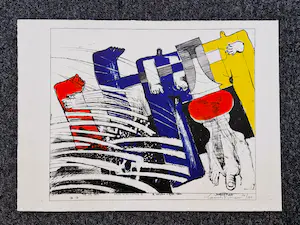 Hannes Postma - Grote kleuren Lithografie - Essay in Ballistics II- 1965 - handgesigneerd kopen? Bied vanaf 35!