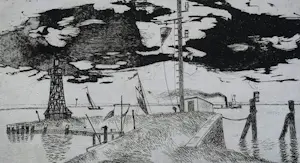 Jos van den Berg - Ets: Havenhoofd IJmuiden - 1973 kopen? Bied vanaf 39!