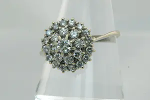 1 - Chique 14Krt gouden rozet ring met 23 briljant geslepen diamanten ca 0.90 ct kopen? Bied vanaf 590!
