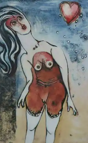 Ans Wortel - Uniek werk op papier (gouache), Zonder titel - Ingelijst verkocht voor € 45!