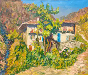 Ad Blok van der Velden - Mediterraans huis, olieverf op doek verkocht voor € 260!