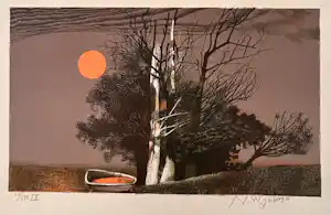 Nicolaas Wijnberg - Gesigneerde zeefdruk - 1980 - "Avondschemer" verkocht voor € 70!