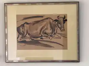 Johan Dijkstra - Gewassen Inkttekening - Liggende Koe (1922) kopen? Bied vanaf 500!