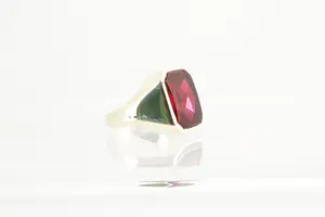 87 - Opvallende Retro seventies 14krt gouden zegel ring met rode steen kopen? Bied vanaf 120!
