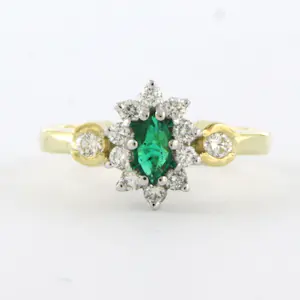 14k gouden ring met smaragd en briljant geslepen diamant tot. 0.37ct kopen? Bied vanaf 410!