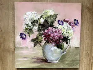 Niet of onleesbaar gesigneerd - Schilderij vaas met hortensia's. kopen? Bied vanaf 1!