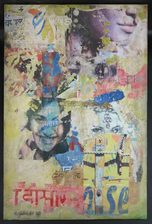 Reg Fallah - Mixed media / collage op paneel, Rajkot (Groot formaat) kopen? Bied vanaf 100!