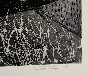 Hannes Postma - Grote zwart wit Ets Aquatint - 1963 - bewoonde grens" zeer kleine oplage (5/12) kopen? Bied vanaf 46!