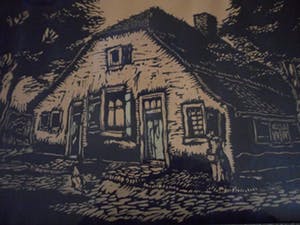 Paul van Dam - Houtsnede, Boerderijgezicht. kopen? Bied vanaf 20!