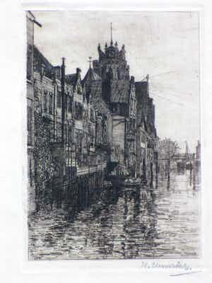Hendrik Henrichs - Stadsgezicht Dordrecht - Ets verkocht voor € 40!