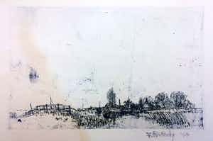 Fred Fritschij - Polderlandschap - Wetzijderveld Zaandam - ets verkocht voor € 45!