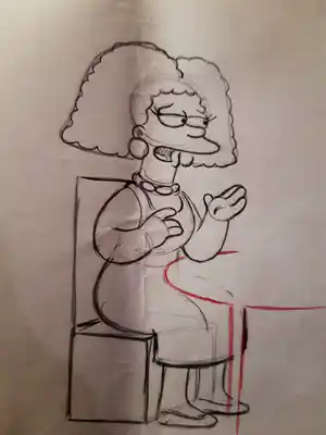Matt Groening - originele productietekening The Simpsons, Selma Bouvier ingelijst verkocht voor € 63!