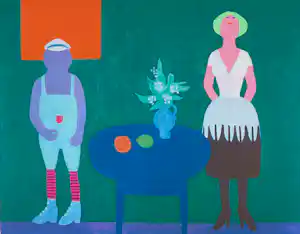 Jan Roëde - Litho, Twee figuren, tafel, vaas en fruit kopen? Bied vanaf 100!