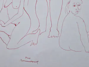 Theo Beerendonk - jaren 60 - rode inkt tekening - naakte dames en heren - gesigneerd kopen? Bied vanaf 58!
