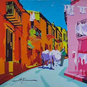 Marco Kooiman - Acryl op doek, Il contadino verkocht voor € 85!