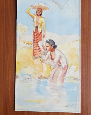 Niet of onleesbaar gesigneerd - 2 x Indische aquarel gesigneerd door "Touissant '43" kopen? Bied vanaf 1!