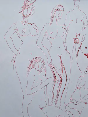 Theo Beerendonk - jaren 60 - rode inkt tekening - naakte dames en heren - gesigneerd kopen? Bied vanaf 58!