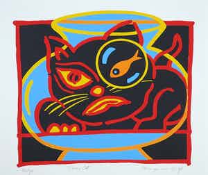 Marijke van Os - Zeefdruk, Crazy cat verkocht voor € 40!