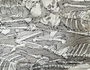 Hans Almekinders - Bijzondere gemengde techniek (inkt, aquarel, sepia) "Levensloop" kopen? Bied vanaf 41!