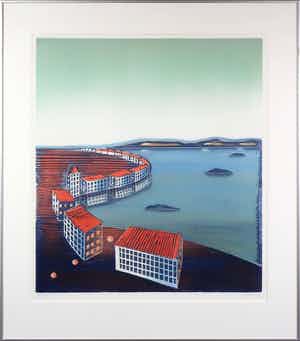 Willem de Vries - Houtsnede, Coast I - Ingelijst verkocht voor € 100!