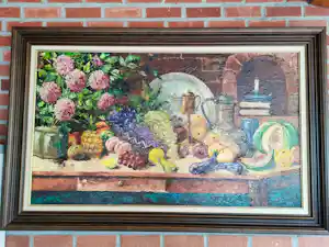 Leon Cilissen - Prachtig groot fruitstilleven, olieverf op doek kopen? Bied vanaf 200!