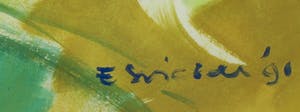 Eveline Swidde - Acryl op papier, Bladcompositie 2 - Ingelijst (Groot) kopen? Bied vanaf 50!