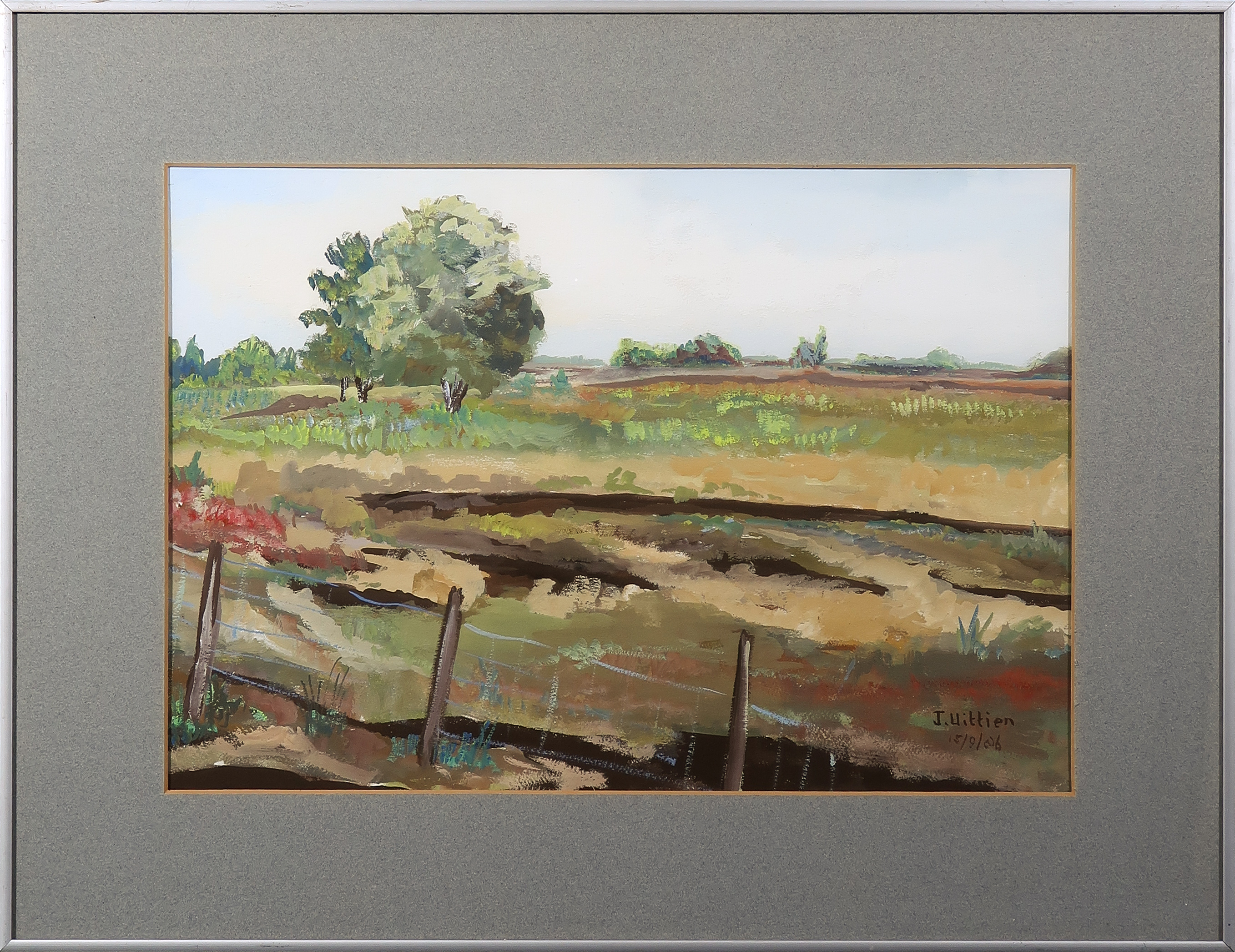 Niet of onleesbaar gesigneerd - Acryl op papier, Landschap - Ingelijst kopen? Bied vanaf 1!
