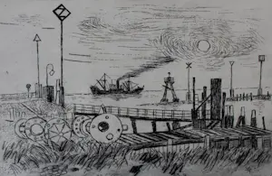 Jos van den Berg - Ets: Aanlegsteiger IJmuiden- 1965 kopen? Bied vanaf 35!