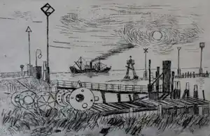 Jos van den Berg - Ets: Aanlegsteiger IJmuiden- 1965 kopen? Bied vanaf 35!