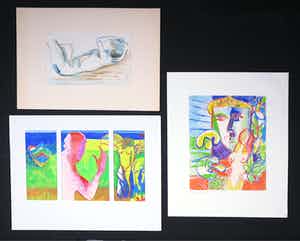 Joe Wols - Lot van drie tekeningen, Verschillende figuren verkocht voor € 35!